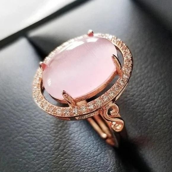 \\NEW\\PINK ROSE GOLD DIAMOND 925 STERLING ADJUSTABLE RING - Picture 1 of 6